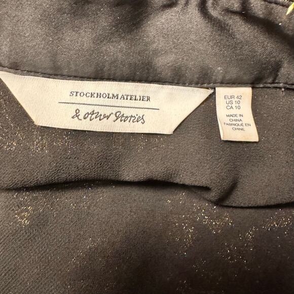 Stockholm Atelier & Other Stories Metallic Paisley Dress Sz 10 Gold Brocade Midi - Picture 2 of 9